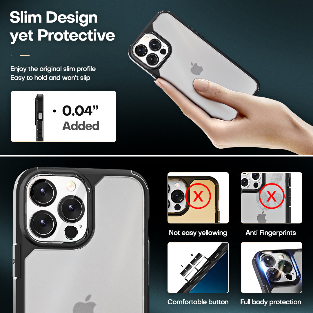 GOX [3 in 1] Defender Designed for iPhone 13 Pro Case 6.1 Inch, with 2 Pack Tempered Glass Screen Protector + 2 Pack Camera Lens Protector [Military Grade Protection] Shockproof Slim Thin