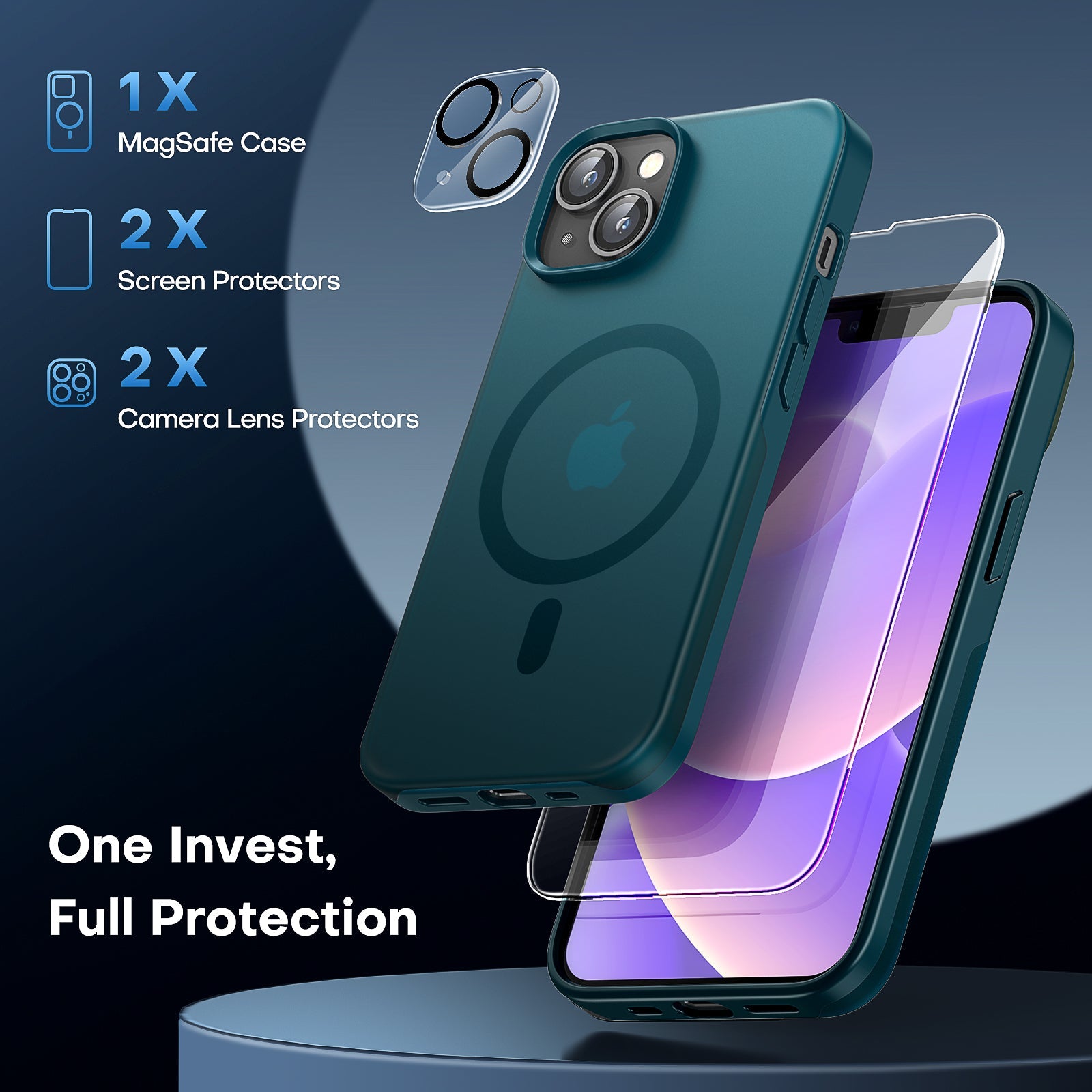 GOX  [5 in 1] Strong Magnetic Clear for iPhone 14 Case [Compatible with MagSafe] with 2 Screen Protector +2 Camera Lens Protector, [Military Drop Protection] Slim Phone Case for iPhone 14 6.1 Inch