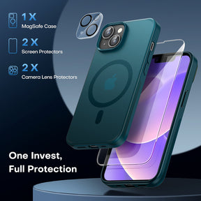 GOX  [5 in 1] Strong Magnetic Clear for iPhone 14 Case [Compatible with MagSafe] with 2 Screen Protector +2 Camera Lens Protector, [Military Drop Protection] Slim Phone Case for iPhone 14 6.1 Inch