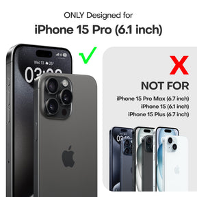 GOX 5-in-1 for iPhone 15 Pro Case MatteBlack, Translucent Matte Case with 2X Screen Protector +2X Camera Lens Protector, [Military Grade Protection] Shockproof Slim Case for iPhone 15 Pro, 6.1"