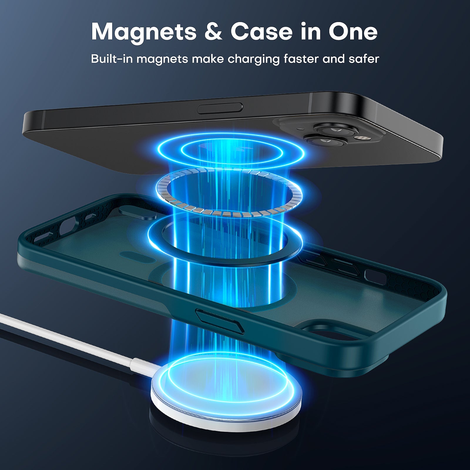 GOX  [5 in 1] Strong Magnetic Clear for iPhone 14 Case [Compatible with MagSafe] with 2 Screen Protector +2 Camera Lens Protector, [Military Drop Protection] Slim Phone Case for iPhone 14 6.1 Inch