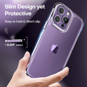 GOX  [5 in 1] for iPhone 14 Pro Case Clear, [Not Yellowing] with 2X Tempered Glass Screen Protector + 2X Camera Lens Protector, [Military Grade Drop Protection] Shockproof Slim Phone Case 6.1 Inch