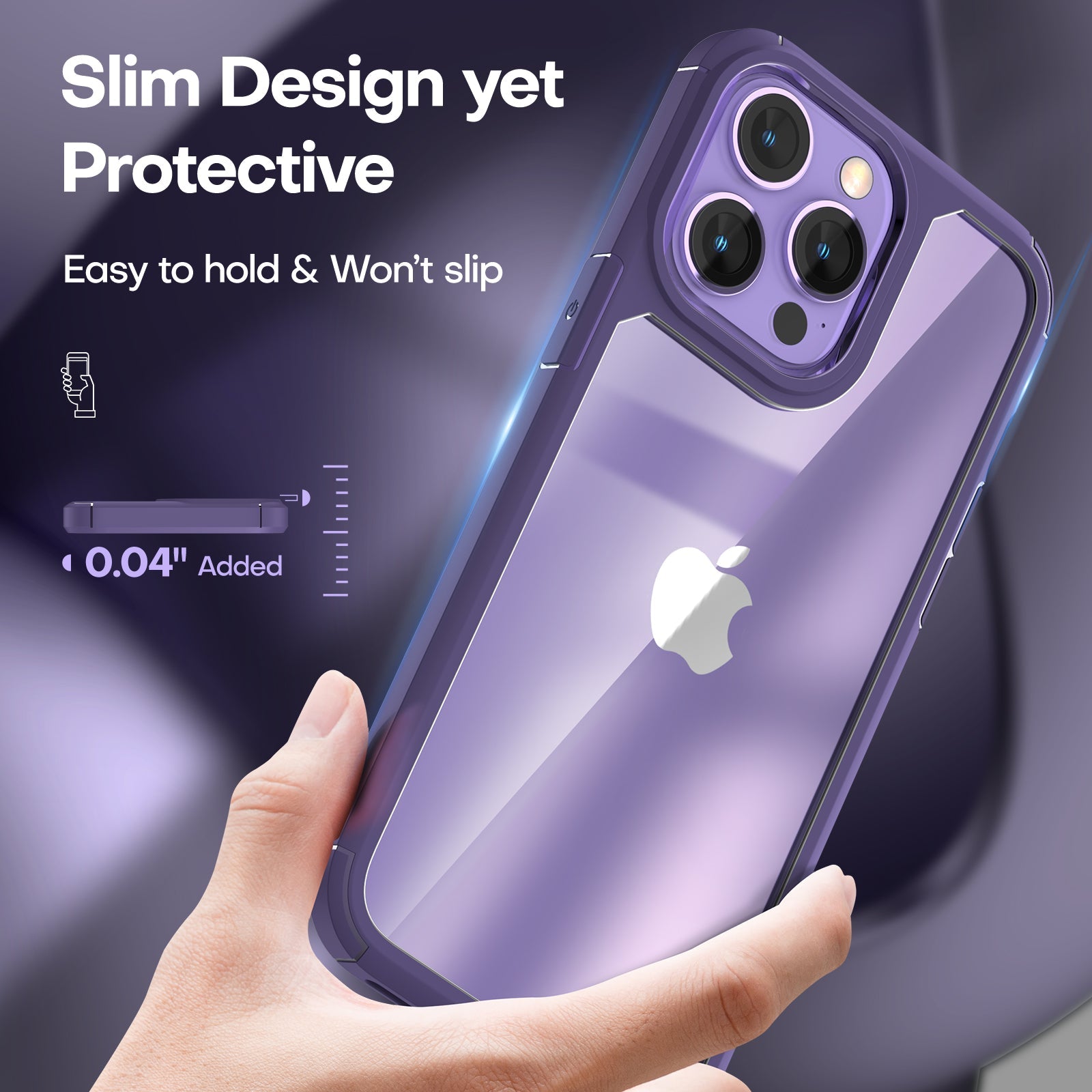 GOX [5 in 1] for iPhone 14 Pro Case, [Not Yellowing] with 2X Tempered Glass Screen Protector + 2X Camera Lens Protector, [Military Grade Drop Protection] Shockproof Slim Phone Case 6.1 Inch, Purple