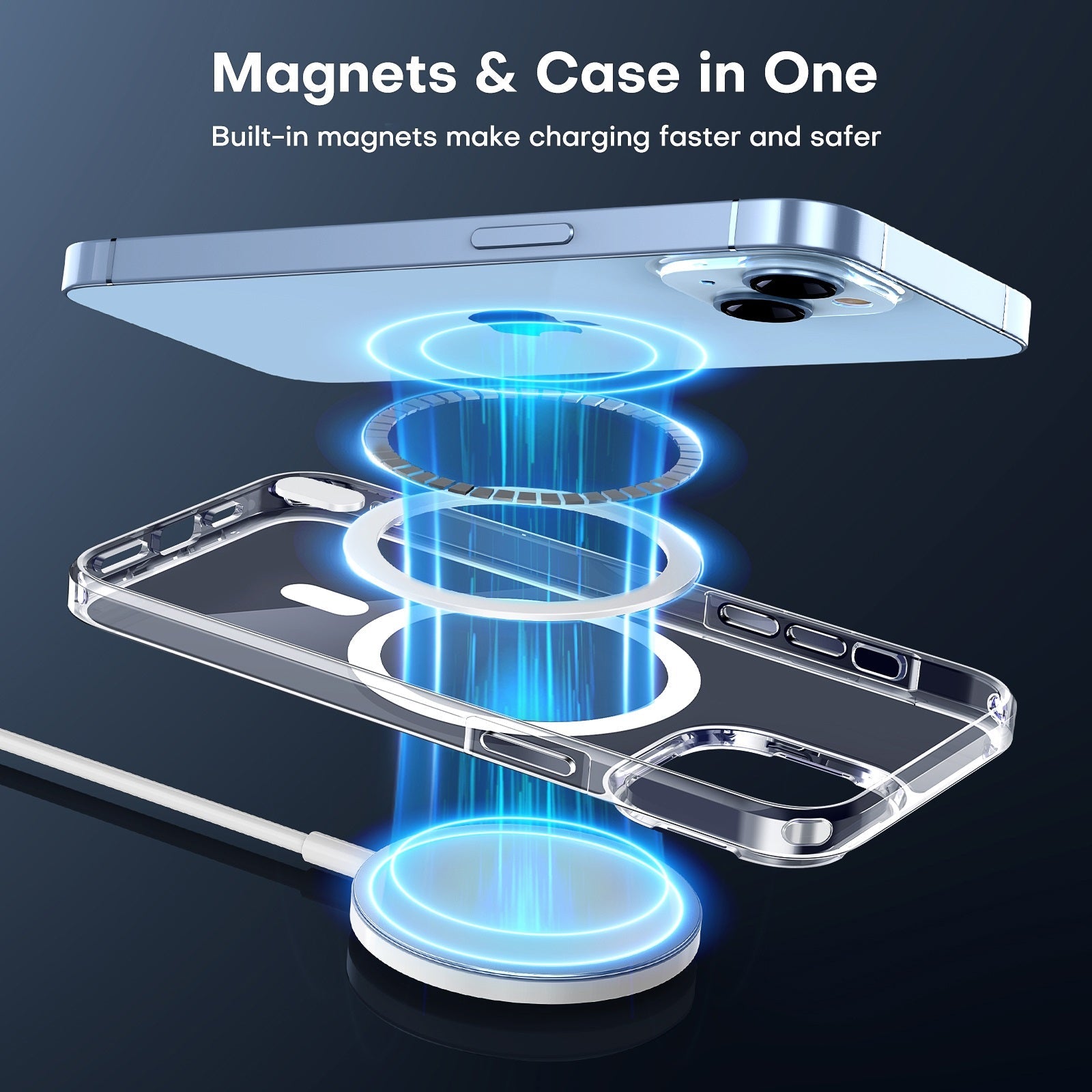 GOX [5 in 1] Strong Magnetic Clear for iPhone 14 Case [Compatible with MagSafe] with 2 Screen Protector +2 Camera Lens Protector, [Military Drop Protection] Slim Phone Case for iPhone 14 6.1 Inch