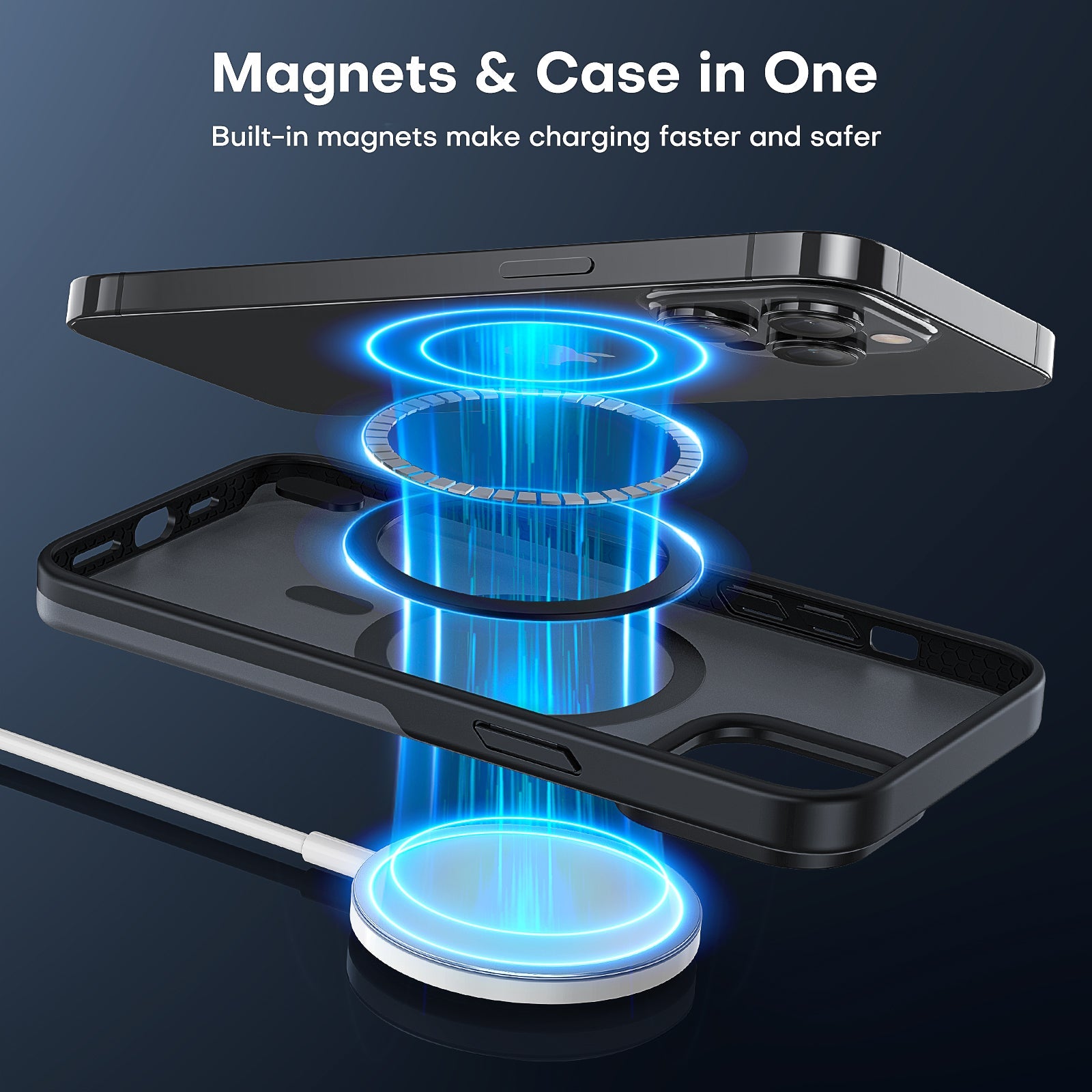 GOX [5 in 1] Magnetic Case for iPhone 14 Pro Max [Military Grade Drop Protection] with 2X Screen Protector +2X Camera Lens Protector, Translucent Matte Slim Fit Compatible with Magsafe Case-Black