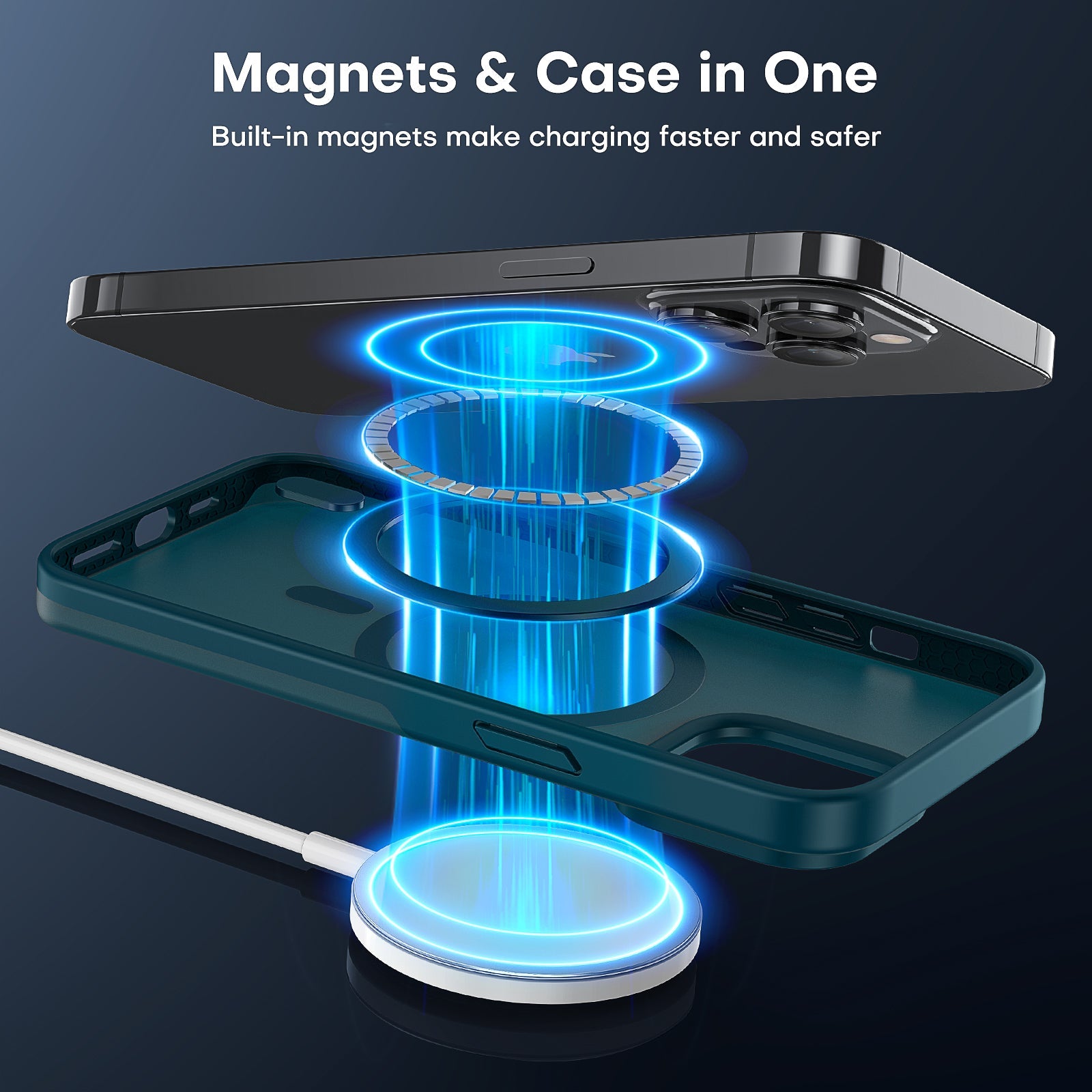 GOX [5 in 1] Magnetic Case for iPhone 14 Pro [Military Grade Drop Protection] with 2X Screen Protector +2X Camera Lens Protector, Translucent Matte Slim Fit Compatible with Magsafe Case-Clear