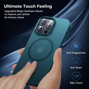 GOX [5 in 1] Magnetic Case for iPhone 14 Pro [Military Grade Drop Protection] with 2X Screen Protector +2X Camera Lens Protector, Translucent Matte Slim Fit Compatible with Magsafe Case-Clear