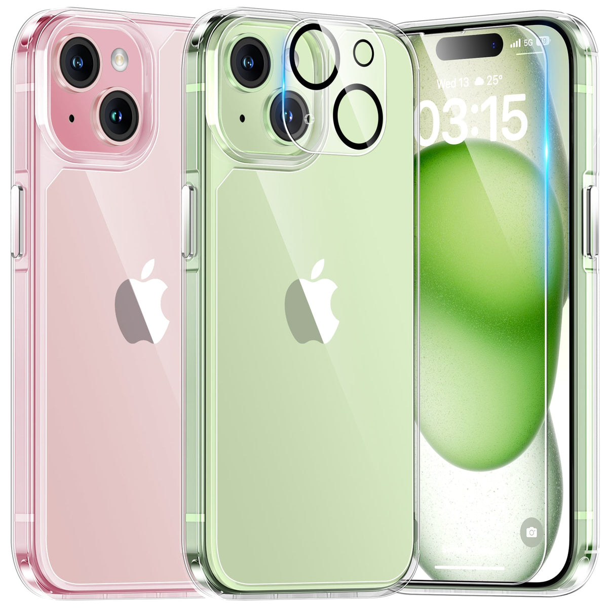 GOX for iPhone 15 Case, [5 in 1] 1X Clear Case [Not-Yellowing] with 2X Screen Protector + 2X Camera Lens Protector, [Military Grade Drop Protection] Shockproof Slim Phone Case for iPhone 15, 6.1"