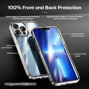 GOX [3 in 1] Defender Designed for iPhone 13 Pro Case 6.1 Inch, with 2 Pack Tempered Glass Screen Protector + 2 Pack Camera Lens Protector [Military Grade Protection] Shockproof Slim Thin