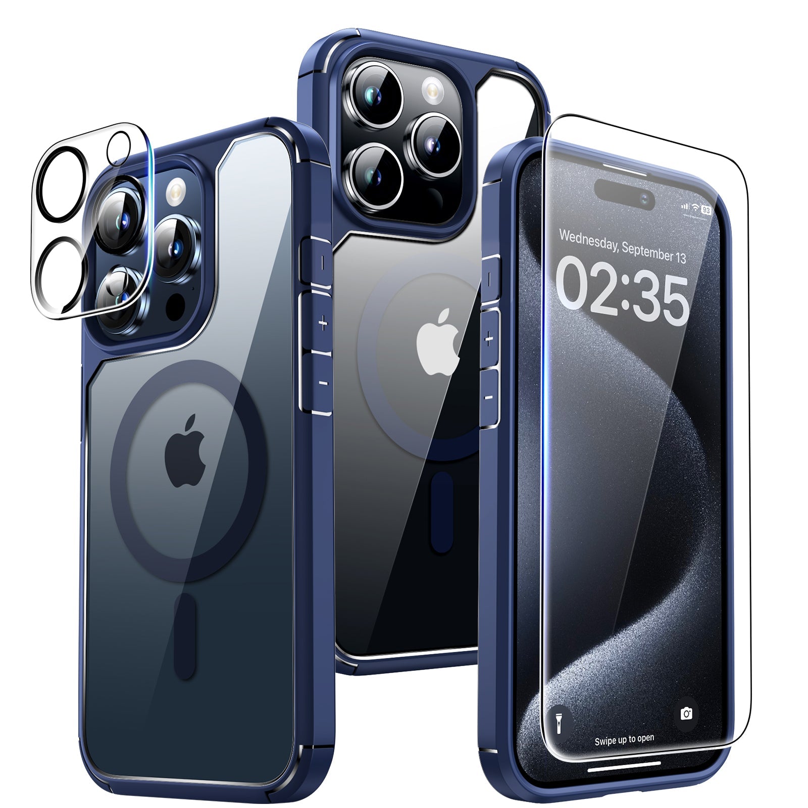 GOX 5 in 1 Magnetic Case for iPhone 15 Pro Max [Mili-Grade Drop Protection] with 2X Screen Protector+2X Camera Lens Protector, Super Transparent Slim for iPhone 15 Pro Max Case Mag-Safe-Clear