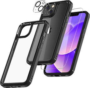 GOX [5 in 1] for iPhone 14 Case, [Not Yellowing] with 2 Tempered Glass Screen Protector + 2 Camera Lens Protector [Military Drop Protection] Shockproof Slim Phone Case for iPhone 14 6.1 Inch-Black