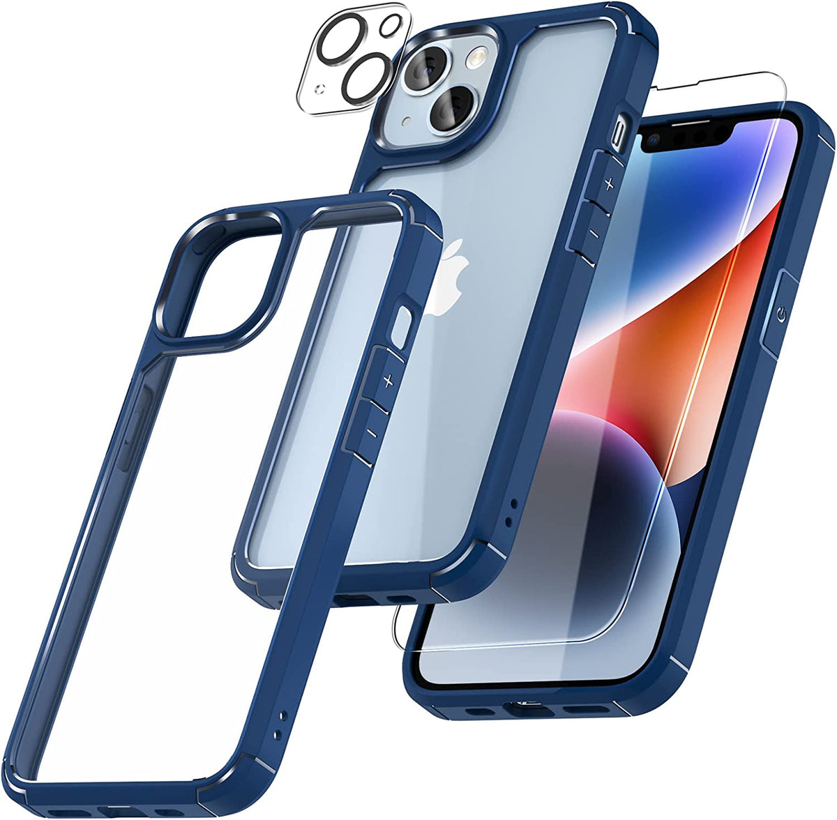 GOX  [5 in 1] for iPhone 14 Case, [Not Yellowing] with 2 Tempered Glass Screen Protector + 2 Camera Lens Protector [Military Drop Protection] Shockproof Slim Phone Case for iPhone 14 6.1 Inch-Blue