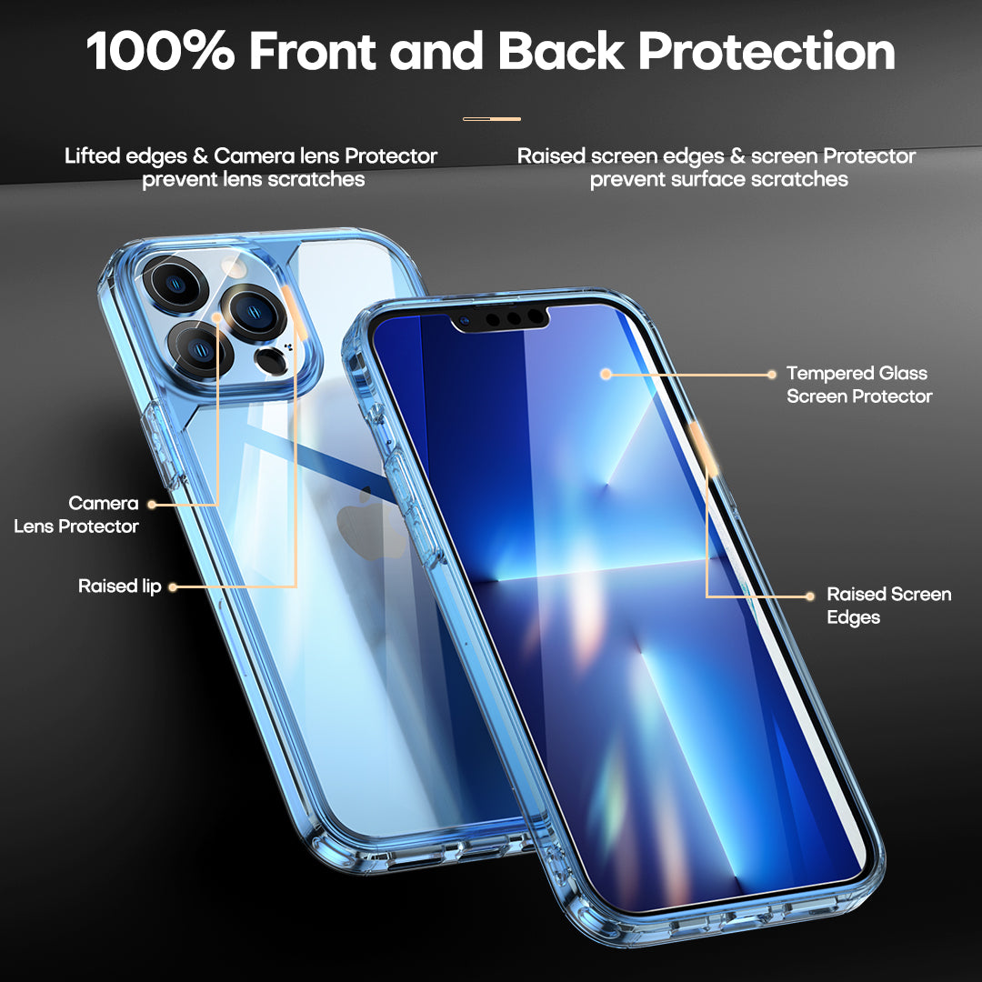 GOX [3 in 1] Defender Designed for 13 Pro Max Case 6.7 Inch, with 2 Pack Tempered Glass Screen Protector + 2 Pack Camera Lens Protector [Military Grade Protection] Shockproof Slim Thin