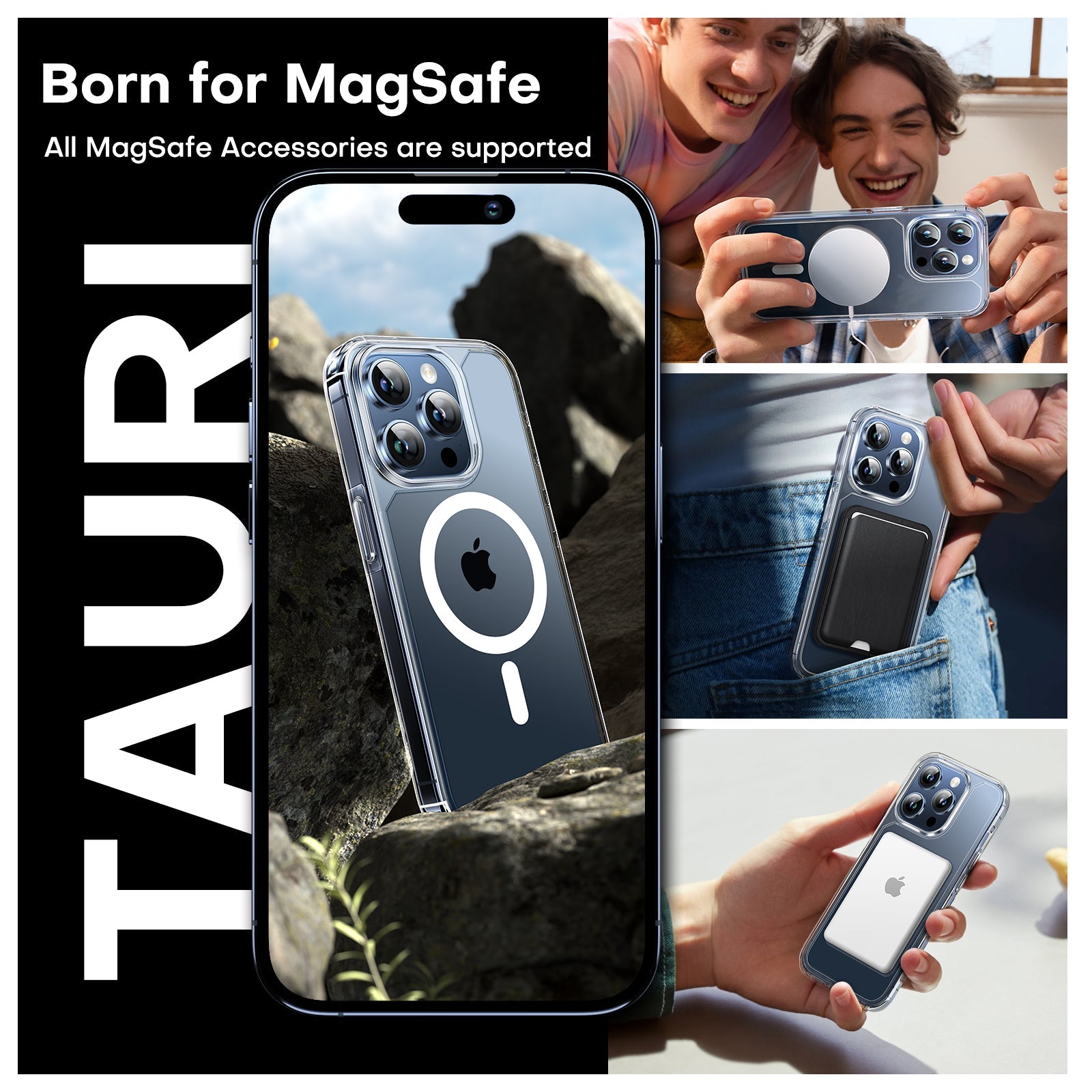 GOX 5 in 1 Magnetic Case for iPhone 15 Pro [Military Grade Drop Protection] with 2X Screen Protector + 2X Camera Lens Protector, Transparent Slim Fit Case Mag-Safe-Clear