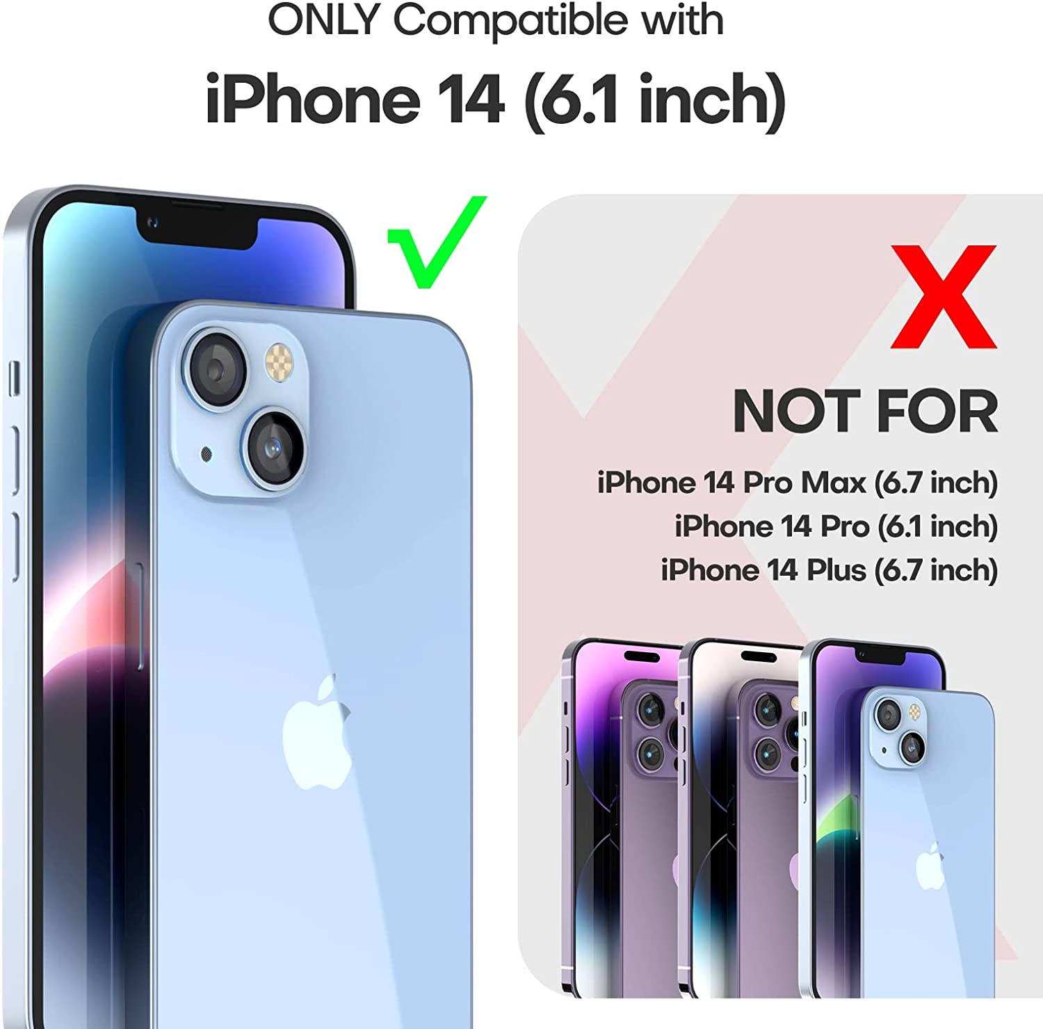 GOX [5 in 1] for iPhone 14 Case Clear, [Not Yellowing] with 2 Tempered Glass Screen Protector + 2 Camera Lens Protector [Military Grade Drop Protection] Shockproof Slim iPhone 14 Cover 6.1 Inch