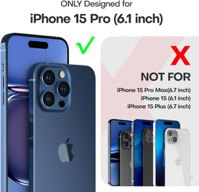 GOX 5 in 1 for iPhone 15 Pro Case Clear, [Not-Yellowing] with 2X Screen Protector + 2X Camera Lens Protector, [15 FT Military Grade Protection] Slim Shockproof Case for iPhone 15 Pro 6.1 Inch