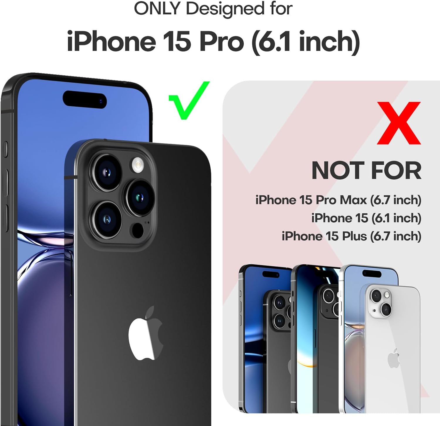 GOX 5 in 1 for iPhone 15 Pro Case, [Not-Yellowing] with 2X Screen Protector + 2X Camera Lens Protector, [Military Grade Drop Protection] Shockproof Slim Phone Case for iPhone 15 Pro, Blue