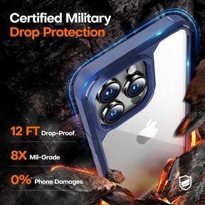 GOX for iPhone 15 Pro Max Case, [5 in 1] 1X Clear Case [Not-Yellowing] with 2X Tempered Glass Screen Protector + 2X Camera Lens Protector, [Militarized Drop Defense] Slim Phone Case 6.7 inch, Blue