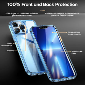 GOX [3 in 1] Defender Designed for iPhone 13 Pro Case 6.1 Inch, with 2 Pack Tempered Glass Screen Protector + 2 Pack Camera Lens Protector [Military Grade Protection] Shockproof Slim Thin