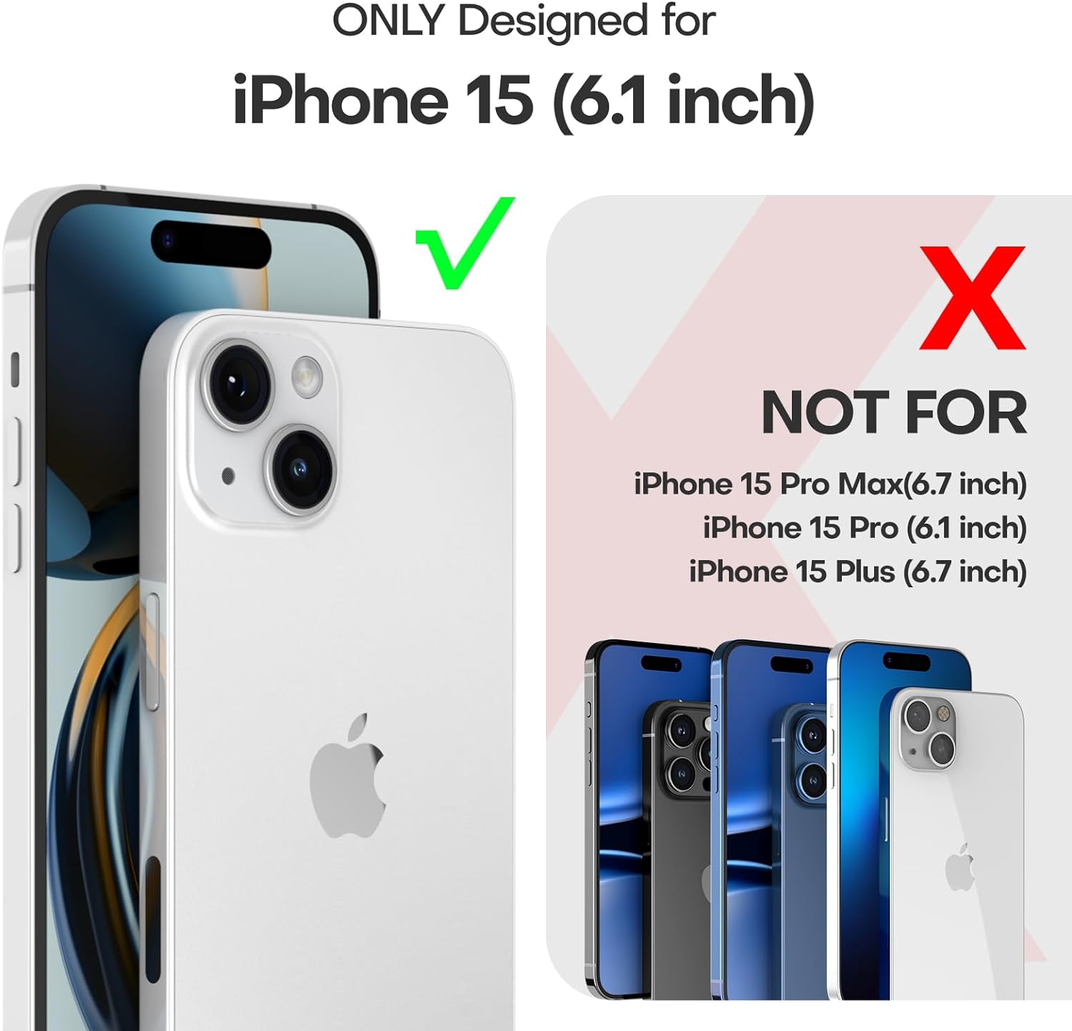 GOX 5 in 1 for iPhone 15 Case, [Not-Yellowing] with 2X Screen Protectors + 2X Camera Lens Protectors, [Military Grade Drop Protection] Shockproof Slim Phone Case for iPhone 15, Light Blue