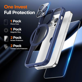 GOX 5 in 1 for iPhone 15 Pro Case, [Not-Yellowing] with 2X Screen Protector + 2X Camera Lens Protector, [Military Grade Drop Protection] Shockproof Slim Phone Case for iPhone 15 Pro, Blue