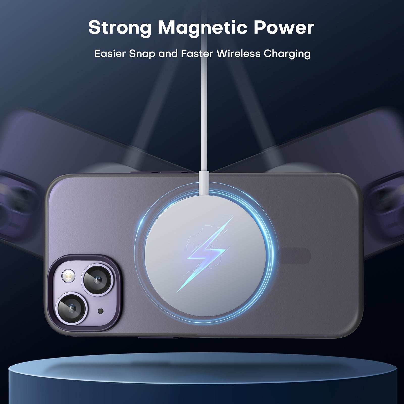 GOX [5 in 1] Magnetic Case for iPhone 14 Plus [Military Grade Drop Protection] with 2X Screen Protector +2X Camera Lens Protector, Translucent Matte Slim Fit Compatible with Magsafe Case-Purple