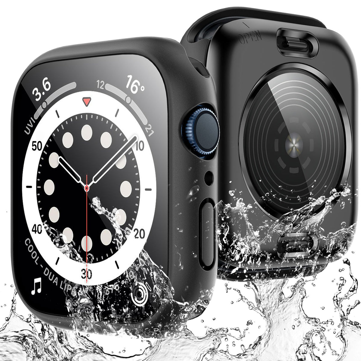 GOX 2 Pack Waterproof Case Designed for Apple Watch Series SE/6/5/4 40mm, [IP67 Waterproof Certified] with 9H Tempered Glass Screen Protector, [Full Protection] Slim Cover for iWatch 40mm - Black