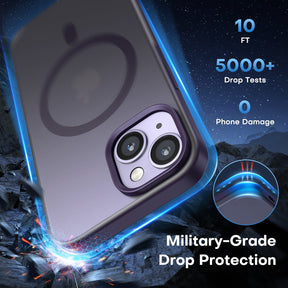 GOX [5 in 1] Magnetic Case for iPhone 14 Plus [Military Grade Drop Protection] with 2X Screen Protector +2X Camera Lens Protector, Translucent Matte Slim Fit Compatible with Magsafe Case-Purple