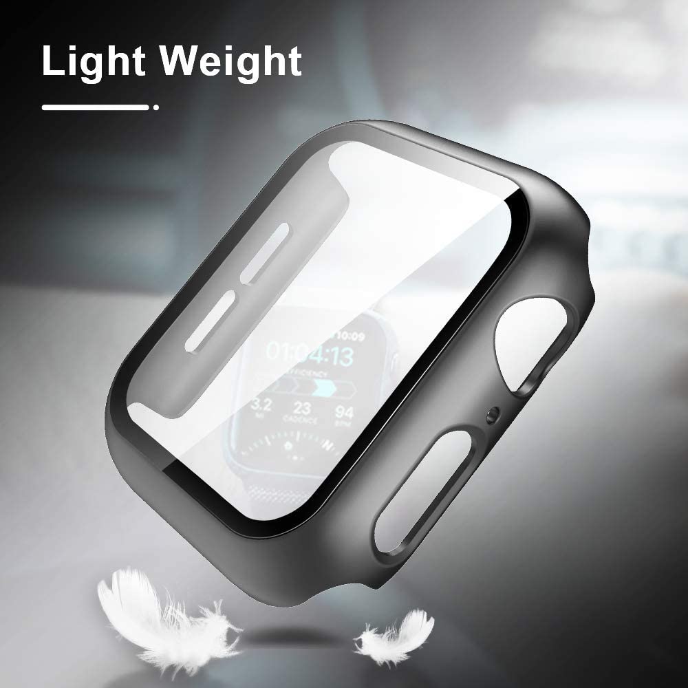 GOX 2 Pack Hard Case Compatible for Apple Watch Series 3 2 1 38mm Built in 9H Tempered Glass Screen Protector Slim Bumper Touch Sensitive Full Protective Cover Compatible for iWatch 38mm