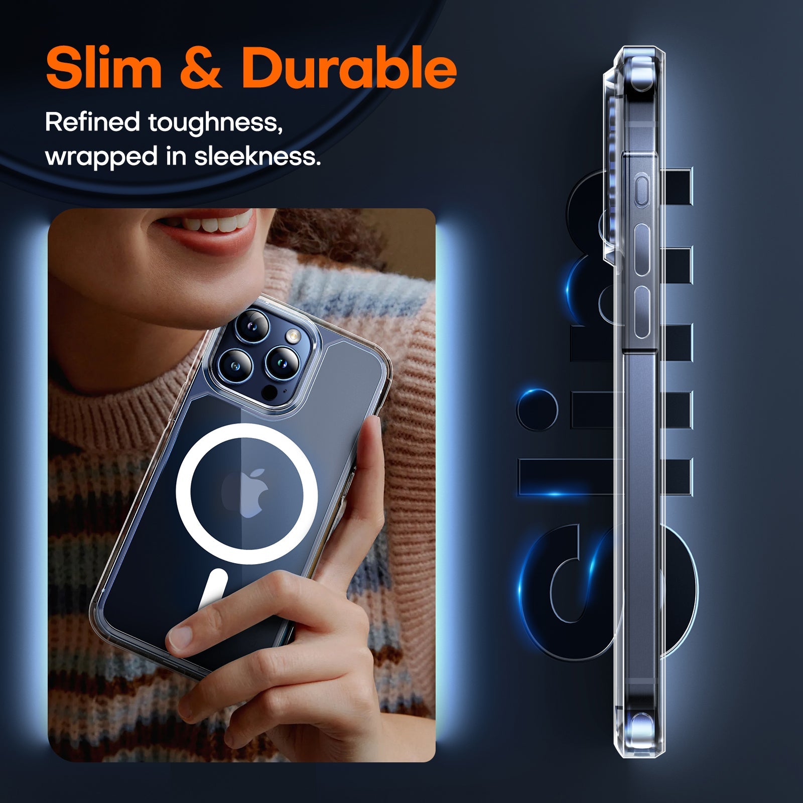GOX 5 in 1 Magnetic Case for iPhone 15 Pro [Military Grade Drop Protection] with 2X Screen Protector + 2X Camera Lens Protector, Transparent Slim Fit Case Mag-Safe-Clear