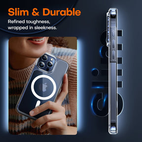 GOX 5 in 1 Magnetic Case for iPhone 15 Pro [Military Grade Drop Protection] with 2X Screen Protector + 2X Camera Lens Protector, Transparent Slim Fit Case Mag-Safe-Clear