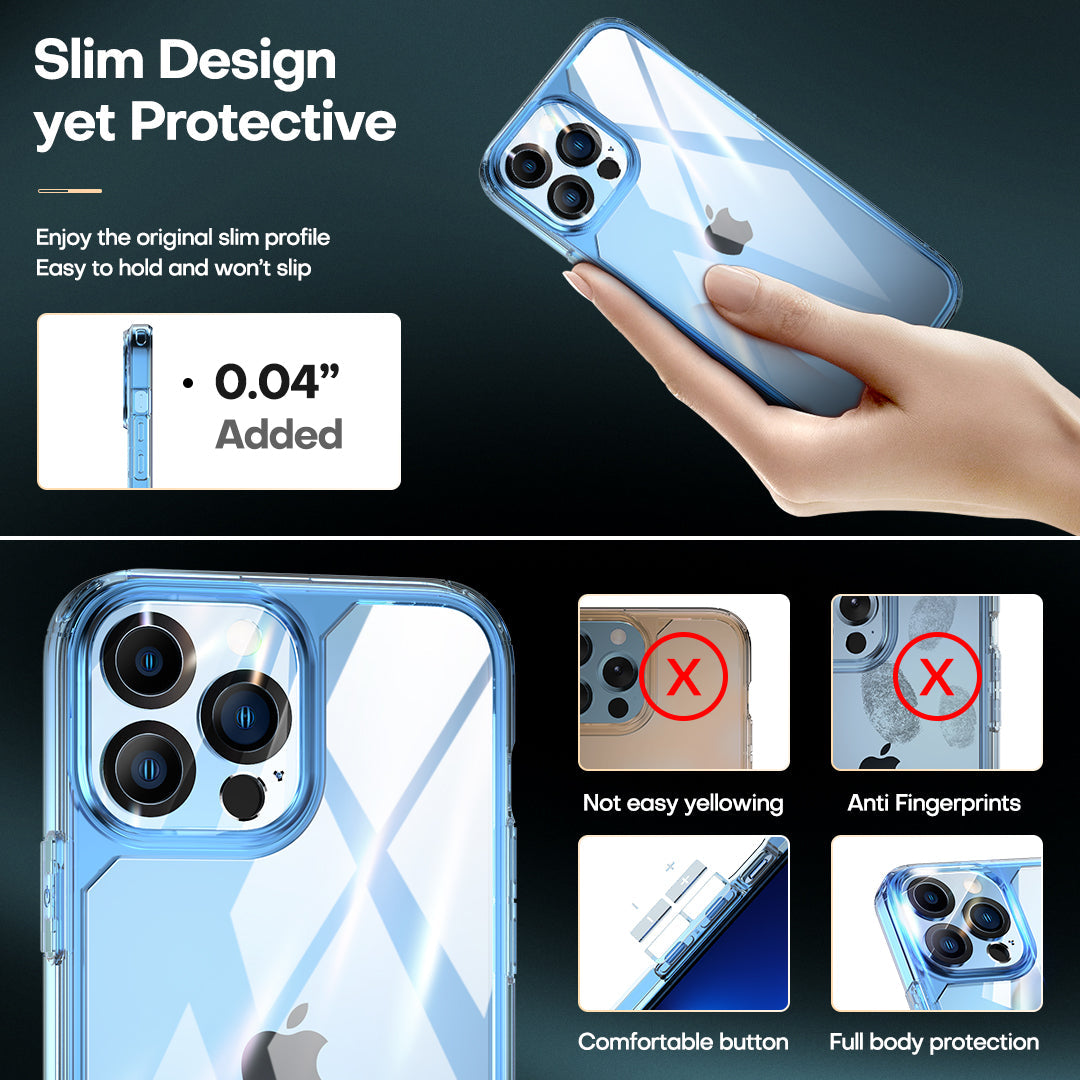 GOX [3 in 1] Defender Designed for iPhone 13 Pro Case 6.1 Inch, with 2 Pack Tempered Glass Screen Protector + 2 Pack Camera Lens Protector [Military Grade Protection] Shockproof Slim Thin