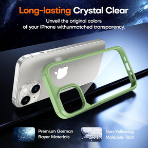 GOX for iPhone 15 Plus Case, [5 in 1] 1X Clear Case [Not-Yellowing] with 2X Tempered Glass Screen Protector + 2X Camera Lens Protector, [Militarized Drop Defense] Slim Phone Case 6.7 inch, Green