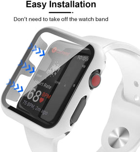 GOX 2 Pack Hard Case Compatible for Apple Watch Series 3 2 1 38mm Built in 9H Tempered Glass Screen Protector Slim Bumper Touch Sensitive Full Protective Cover Compatible for iWatch 38mm