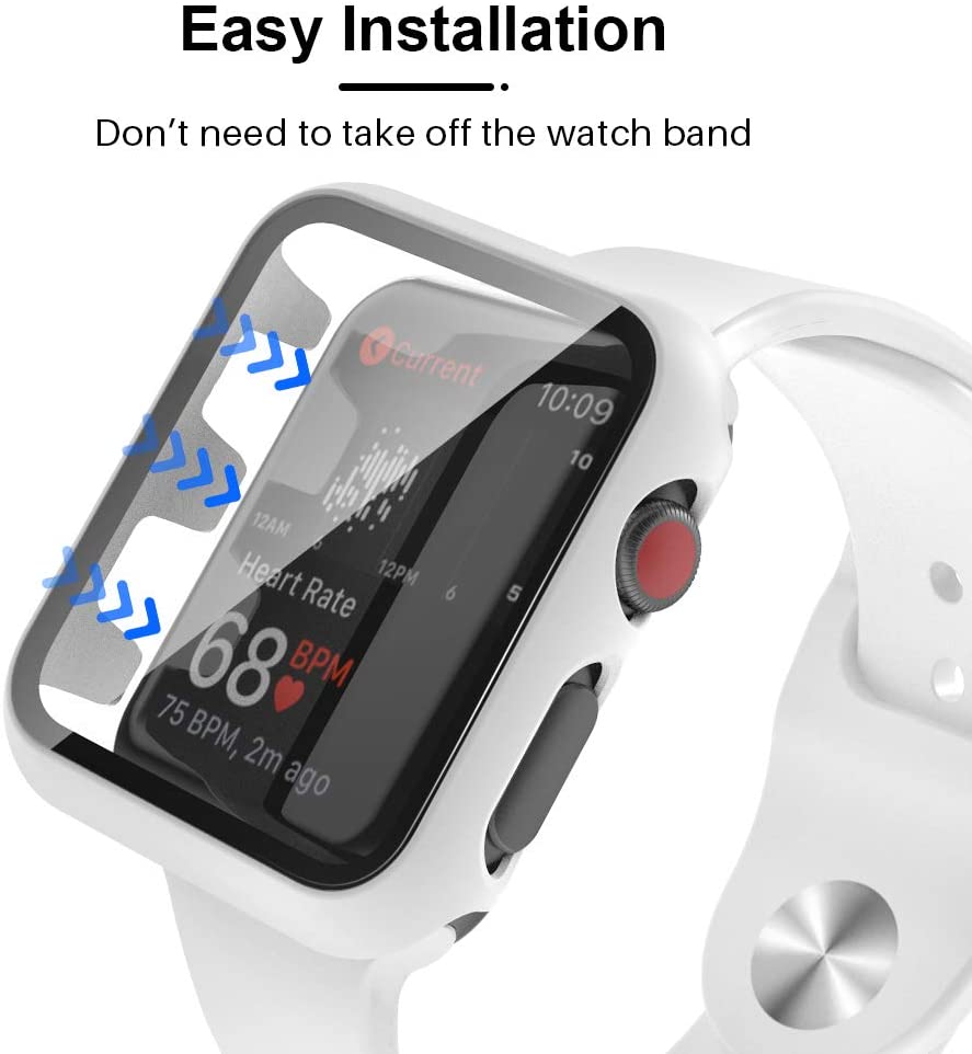 GOX 2 Pack Hard Case Compatible for Apple Watch Series 3 2 1 38mm Built in 9H Tempered Glass Screen Protector Slim Bumper Touch Sensitive Full Protective Cover Compatible for iWatch 38mm