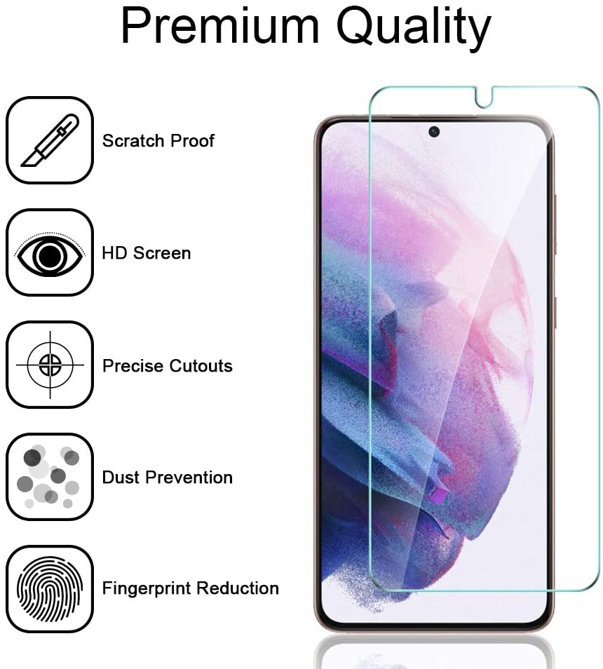 [3+3 Pack] GOX 3 Pack Tempered Glass Screen Protector + 3 Pack Camera Lens Protector Compatible with Samsung Galaxy S21 5G 6.2 - inch Easy Installation HD-Clear Bubble Free