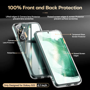 GOX [5 in 1] Shockproof Designed for Samsung Galaxy S22 Case 5G 6.1 Inch, with 2 Pack Tempered Glass Screen Protector + 2 Pack Camera Lens Protector [Military Grade Protection] Slim Thin Cover