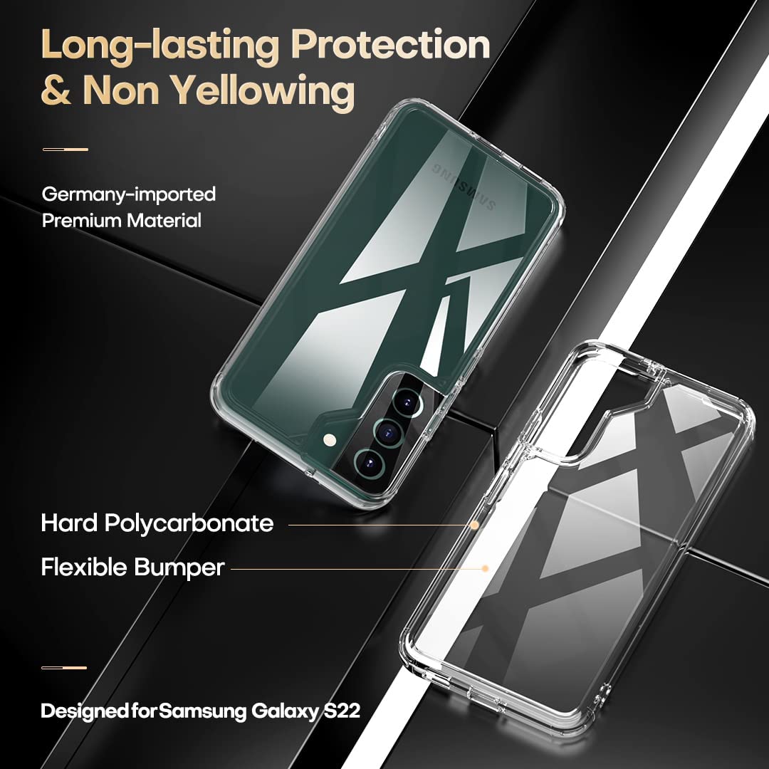 GOX [5 in 1] Shockproof Designed for Samsung Galaxy S22 Plus Case 5G 6.6 Inch, with 2 Pack Tempered Glass Screen Protector + 2 Pack Camera Lens Protector [Military Grade Protection] Slim Cover