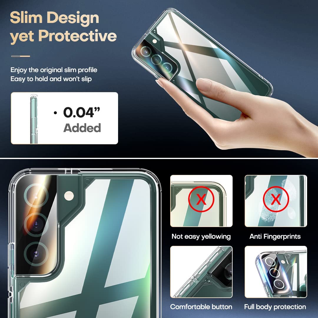 GOX [5 in 1] Shockproof Designed for Samsung Galaxy S22 Case 5G 6.1 Inch, with 2 Pack Tempered Glass Screen Protector + 2 Pack Camera Lens Protector [Military Grade Protection] Slim Thin Cover