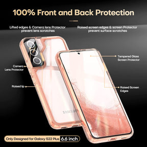 GOX [5 in 1] Shockproof Designed for Samsung Galaxy S22 Plus Case 5G 6.6 Inch, with 2 Pack Tempered Glass Screen Protector + 2 Pack Camera Lens Protector [Military Grade Protection] Slim Cover