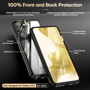 GOX [5 in 1] Shockproof Designed for Samsung Galaxy S22 Case 5G 6.1 Inch, with 2 Pack Tempered Glass Screen Protector + 2 Pack Camera Lens Protector [Military Grade Protection] Slim Thin Cover