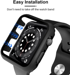 GOX 2 Pack Hard Case Compatible for Apple Watch Series 3 2 1 38mm Built in 9H Tempered Glass Screen Protector Slim Bumper Touch Sensitive Full Protective Cover Compatible for iWatch 38mm