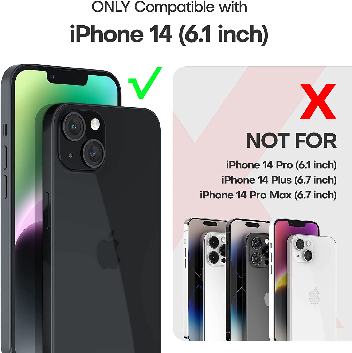 GOX [5 in 1] for iPhone 14 Case, [Not Yellowing] with 2 Tempered Glass Screen Protector + 2 Camera Lens Protector [Military Drop Protection] Shockproof Slim Phone Case for iPhone 14 6.1 Inch-Black