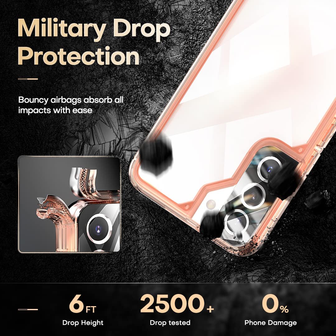GOX [5 in 1] Shockproof Designed for Samsung Galaxy S22 Case 5G 6.1 Inch, with 2 Pack Tempered Glass Screen Protector + 2 Pack Camera Lens Protector [Military Grade Protection] Slim Thin Cover