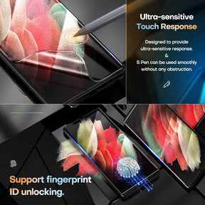 [2+2 Pack] GOX Compatible with Samsung Galaxy S21 Ultra 5G 6.8 - inch, 2 Pack Flexible TPU Screen Protector + 2 Pack Camera Lens Protector Support Fingerprint Unlock Easy Installation Bubble Free