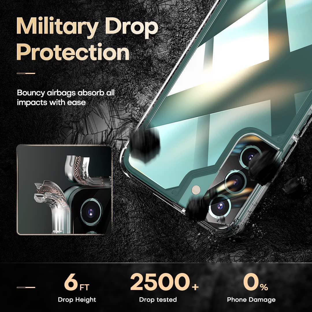 GOX [5 in 1] Shockproof Designed for Samsung Galaxy S22 Case 5G 6.1 Inch, with 2 Pack Tempered Glass Screen Protector + 2 Pack Camera Lens Protector [Military Grade Protection] Slim Thin Cover