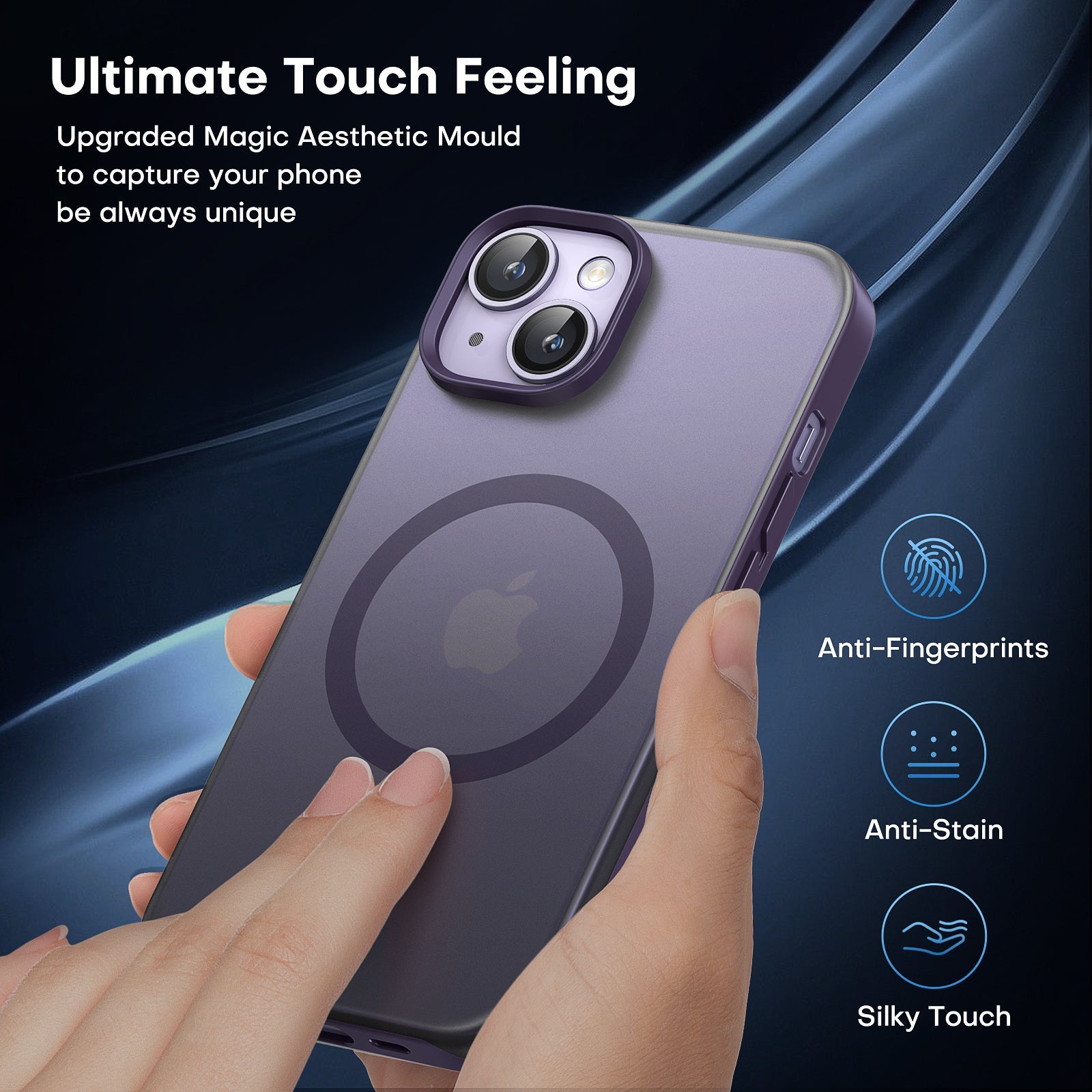 GOX [5 in 1] Magnetic Case for iPhone 14 Plus [Military Grade Drop Protection] with 2X Screen Protector +2X Camera Lens Protector, Translucent Matte Slim Fit Compatible with Magsafe Case-Purple