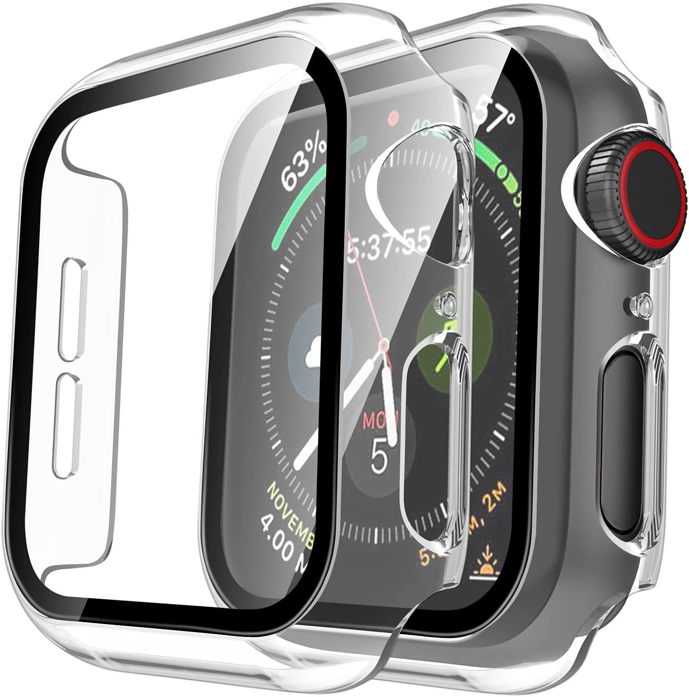 GOX 2 Pack Hard Case Compatible for Apple Watch Series 3 2 1 38mm Built in 9H Tempered Glass Screen Protector Slim Bumper Touch Sensitive Full Protective Cover Compatible for iWatch 38mm