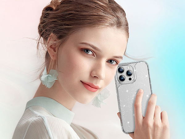 GOX Designed for iPhone 15 Pro Case Glitter, [Not Yellowing] [Military Grade Drop Protection] Bling Sparkle Shockproof Cute Sparkly Phone Case for iPhone 15 Pro, Glitter Clear, 6.1 inch