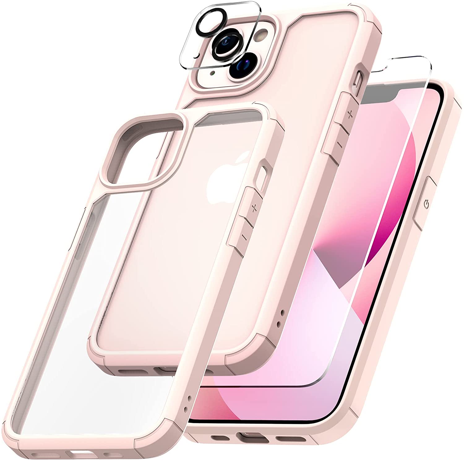 GOX  [3 in 1] Defender Designed for iPhone 13 Case 6.1 Inch, with 2 Pack Tempered Glass Screen Protector + 2 Pack Camera Lens Protector [Military Grade Protection] Shockproof Slim Thin